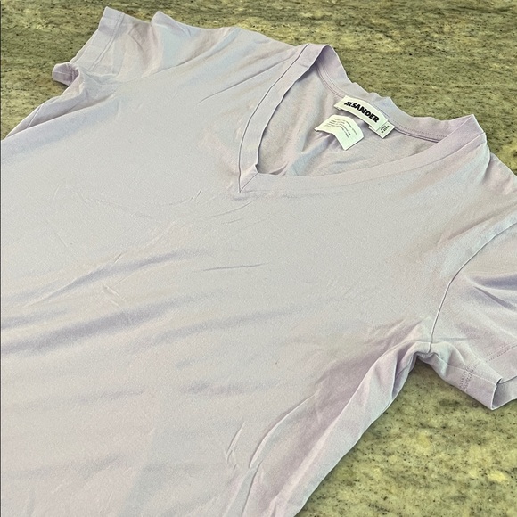 EUC 🌿 Jil Sander Lavender V Neck “Vintage” Cotton Short Sleeve T Shirt, Size S - Picture 4 of 5